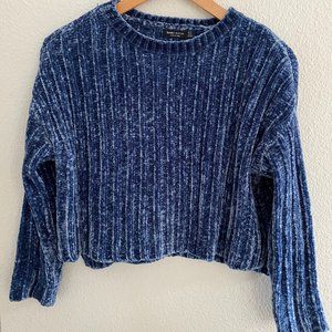 Ribbed Crushed Velvet Texture Royal Blue Sweater